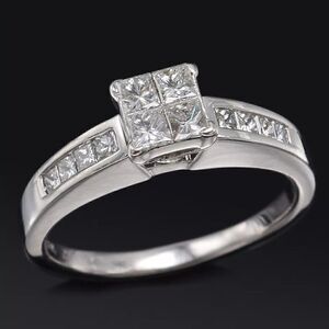 14K WG 1.00 Carat Square Cut Diamond Engagement Ring w/ $3,500 Appraisal